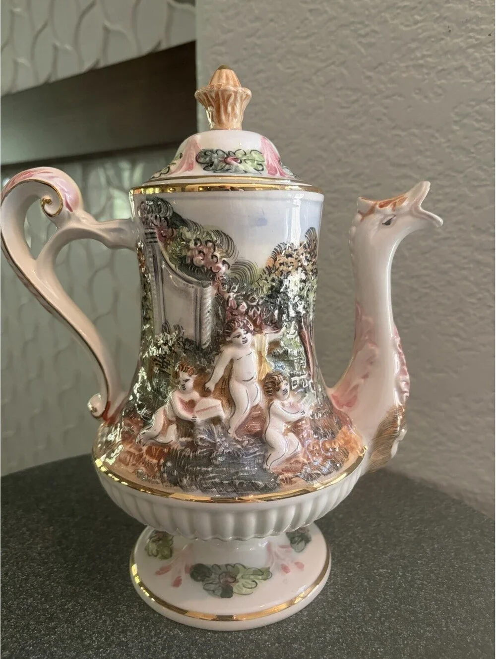 Vintage Capodimonte Italy Demitasse Cherub/Dragon Set Of 3 Tea Set